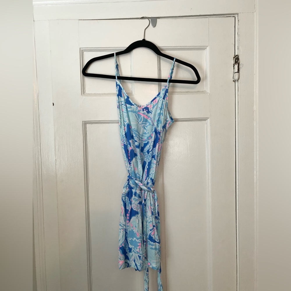 Lilly Pulitzer Deanna in Pool Blue Seashell Printed Romper | Size XS